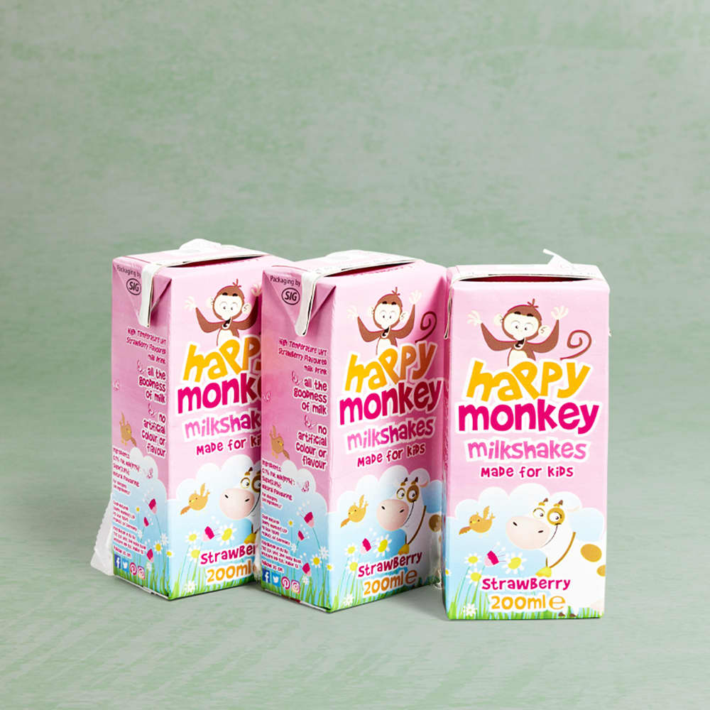 Happy Monkey Strawberry Milkshake, 3 x 200ml