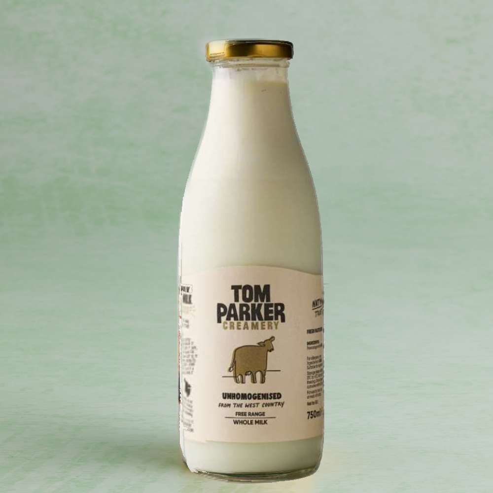 Tom Parker Free Range Unhomogenised Whole Milk in Glass, 750ml